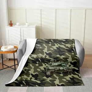 Army Green Tanks Throw Blanket for Kids,Dark Green Camo Fleece Throw Blanket for Bedroom Sofa Dorm Decor,3D Print Camouflage Car Lightweight Blanket, es