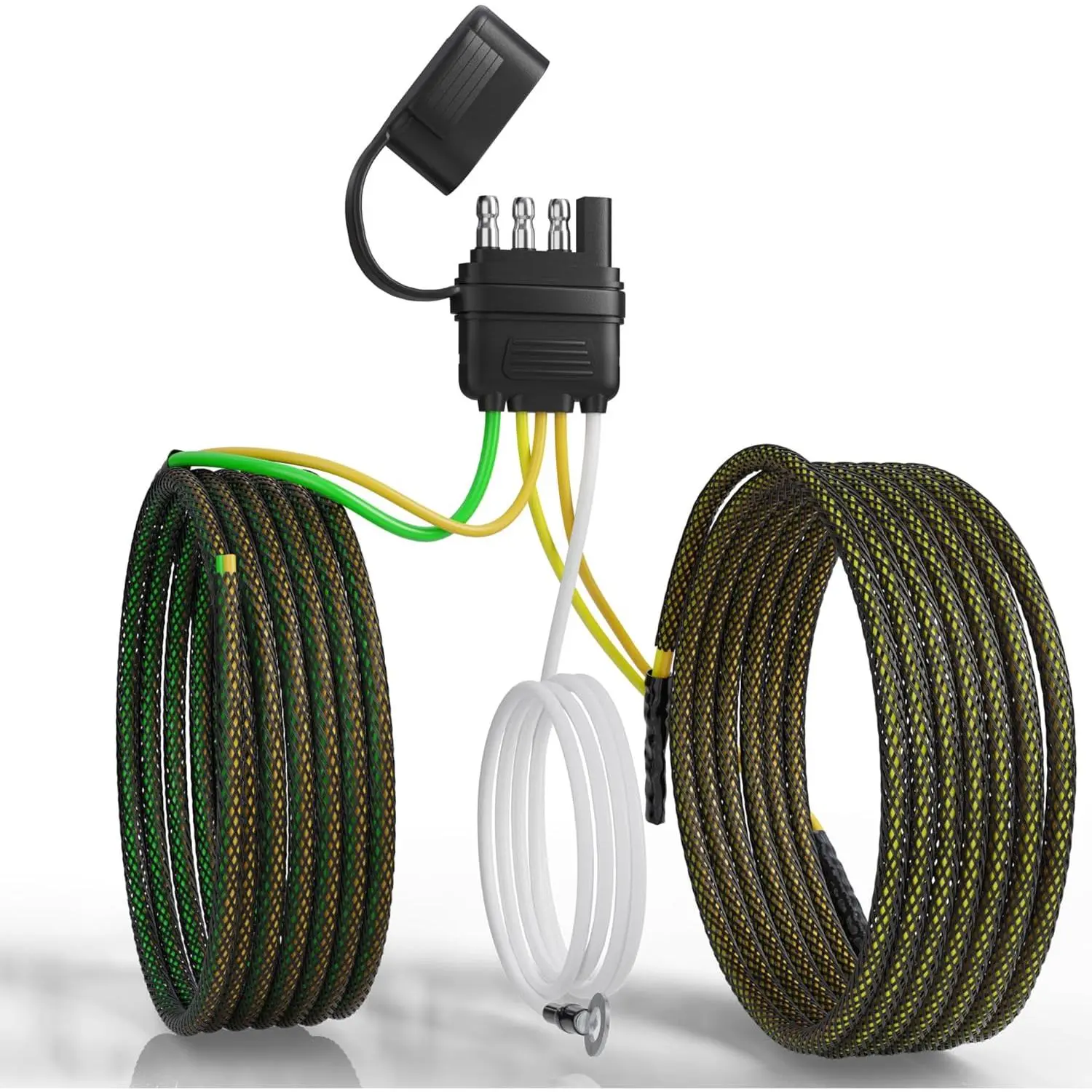 4 Pin 5 Wire Trailer Wiring Harness 22FT for Rewiring Both-Side Taillights, Pure Copper Wishbond Trailer Light Kit 4 Way Flat 5 Wire Plug w/Nylon Net Tube Protection