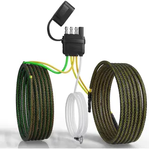 4 Pin 5 Wire Trailer Wiring Harness 22FT for Rewiring Both-Side Taillights, Pure Copper Wishbond Trailer Light Kit 4 Way Flat 5 Wire Plug w/Nylon Net Tube Protection