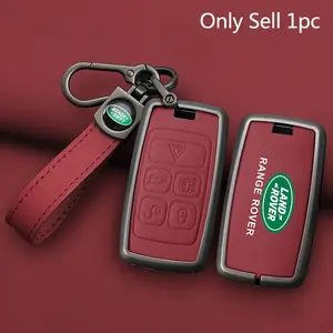 Zinc Alloy Leather Car Key Case Cover Key Fob Cover Key Bag Shell Holder For Land Rover Range Rover Discovery 5 Sport 2018 2019 Auto Key Protection Accessories