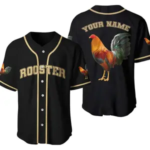Custom Rooster Father's Day Baseball Jersey, Personalized Chicken Lover Shirt, Button Down Farm Style Gift for Dad
