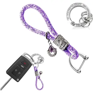 Bling Crystal Car KeyChains for Women & Girls, Car Key Chain Glitter Key Ring, Universal Bling Key Chain Accessories (Purple)
