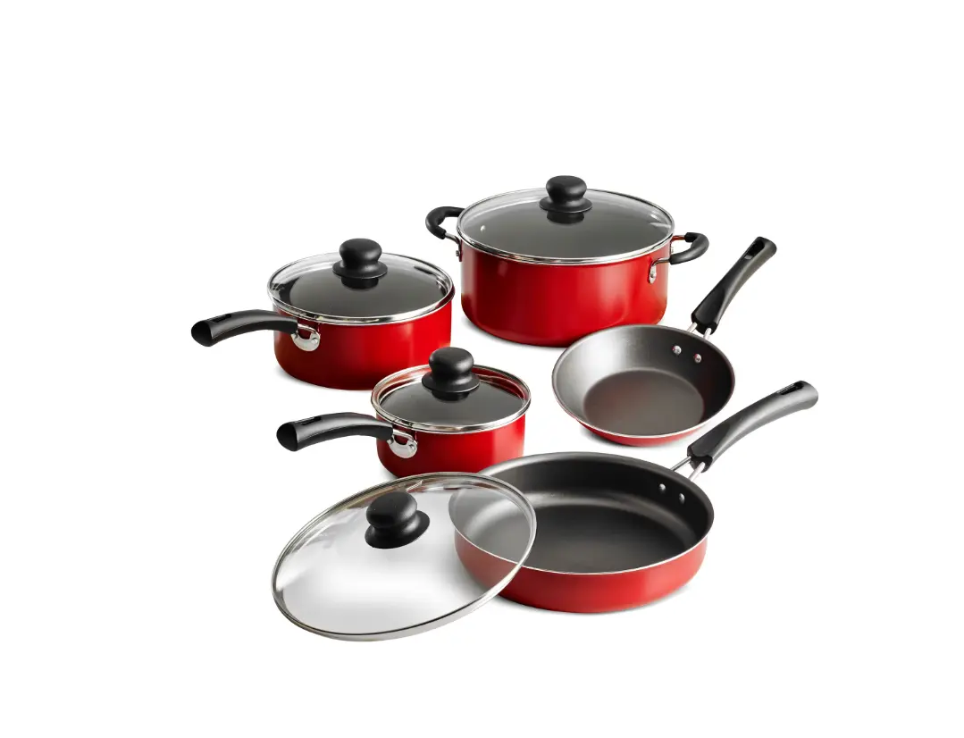 9-Piece Nonstick Cookware Set, Red Pots and Pans, Kitchen Cooking Set