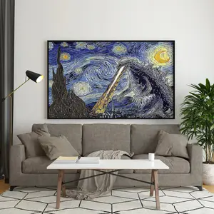 Godzilla Starry Night Art Print, Godzilla King of Monsters, Godzilla Movie Art Print, Godzilla Fan Gift, Vincent Van Gogh Starry Night Style
