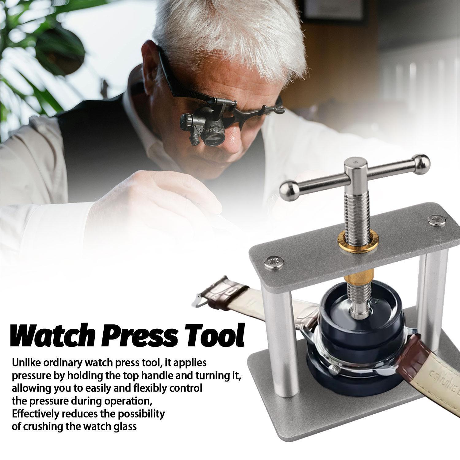 Professional Watch Press Tool Set with 12 Interchangeable Dies, Protective Film Included, 16Mm – 50Mm Round Dials, Rotary Type Rotating Handle, Stronger Downward Pressure, High Stability for Watch Enthusiasts’ Battery Replacement & Crystal Fitting Professional Watch Press Tool Set with 12 Interchangeable Dies, Protective Film Included, 16Mm – 50Mm Round Dials, Rotary Type Rotating Handle, Stronger Downward Pressure, High Stability for Watch Enthusiasts’ Battery Replacement & Crystal Fitting