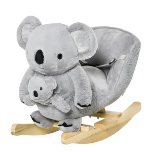 Kids Ride-On Rocking Horse for 18-36 Months – Gray Koala-Shaped Rocker with Realistic Sounds | Toddler Rocking Toy