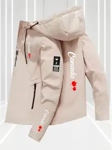 Trendy Spring & Fall Jacket with Canada Print, Fashionable Casual Long Sleeve Top, Durable Anti-Wrinkle, Perfect for Adults