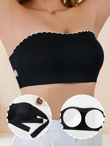Wavy Edge Bra for Women, Strapless Anti-Slip Band Push-Up Seamless Bustier, Large Size Wrap Top, Comfortable and Stylish Lingerie