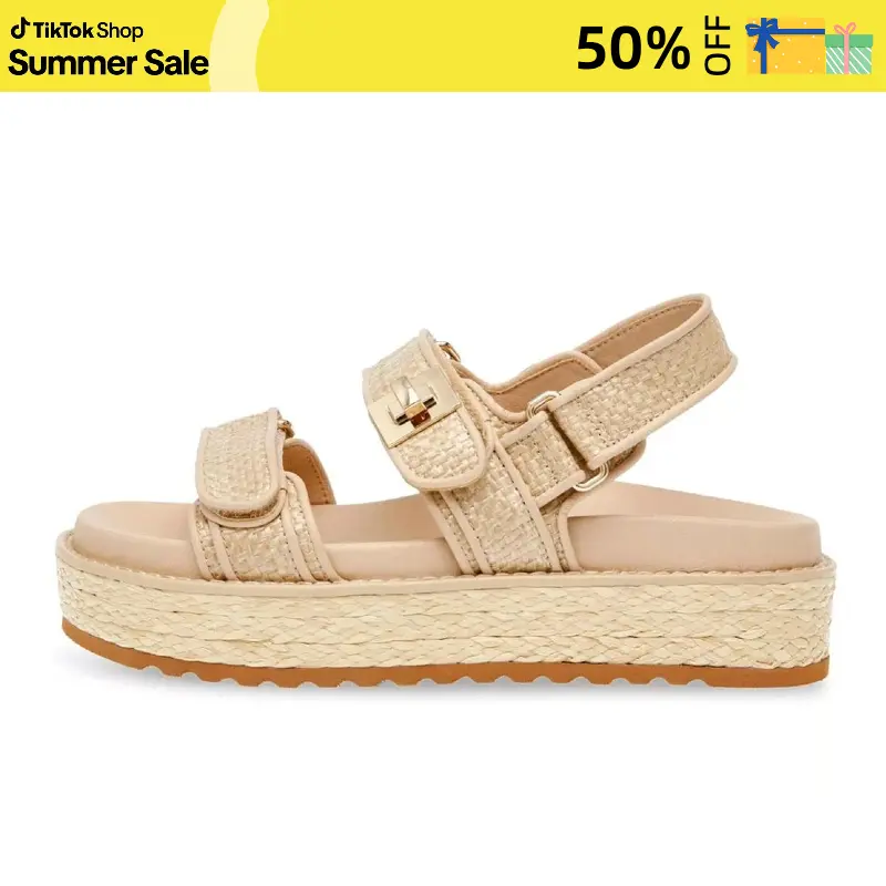 Clearance SaleWomen Raffia Platform Sandals Two Strap Adjustable Buckle Slingback Espadrille Flatform Sandals Soft Padded Insole Lightweight Non Slip Summer Footwear For Beach Vacation Daily Fashion Ladies
