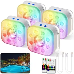 Pool Lights, Rechargeable Submersible LED Lights with Remote Control, Waterproof Magnetic Floating Lights, Suitable for Above/Ground Swimming Pools, Hot Tubs, Fountains - Underwater Battery Spotlights - Pack of 4