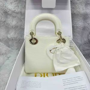 Pre-owned Dior lizard leather Top Handle Bags Christian Lady White Cannage Quilted Mini Lizard Top Handle Bag XiaoTang0110