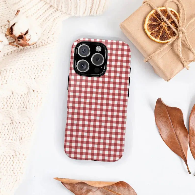 Plaid phone collage protective case, lovely autumn, a quirky gift for her or him, compatible with iPhone17 16 15 14 13 12 11 Pro Max/X XS XSMAX XR 7P 8P, a great gift for friends, family and yourself., Cover, Accessories, Smartphone, Handheld, Cellphone,s