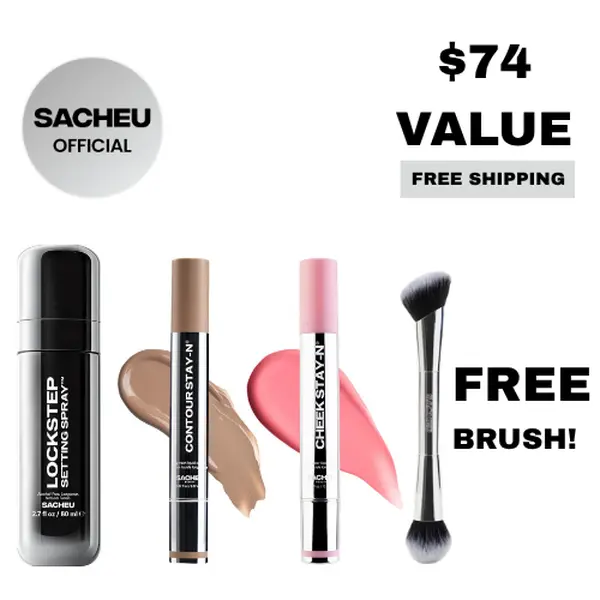 sacheu Full Face Locked In | FREE Cheek & Contour Brush Included | Contour, Blush & Setting Spray | 16-Hour Full-Face Base Kit