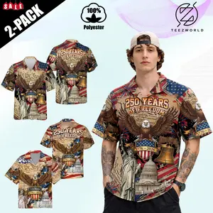 [ Pack - 2 ]America 250 Hawaiian Shirt 1776-2026 Patriotic Eagle Flag Fireworks Tropical Button Down Aloha Shirt Statue Of Liberty 250 Years Of Freedom Faith Independence Day Gift for Men Women