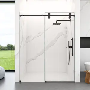 44"-48"W*76" H Frameless Single Sliding Shower Door – 5/16" (8mm) Clear Tempered Glass, Bypass Design with Matte Black Finish   WL RR