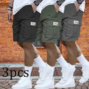 3-piece set: men’s multi-pocket cargo pants—comfortable and stylish; perfect for everyday casual wear and sports;  lightweight fabric; slanted pocket design; versatile casual outfit suitable for beach vacations，summer bop solid color work short shop deal