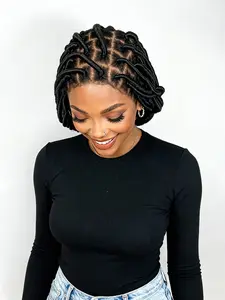 Full Lace Butterfly Locs Short Bob Wig, Triangle Parting Design, Lightweight Synthetic Material, Perfect for Stylish Looks