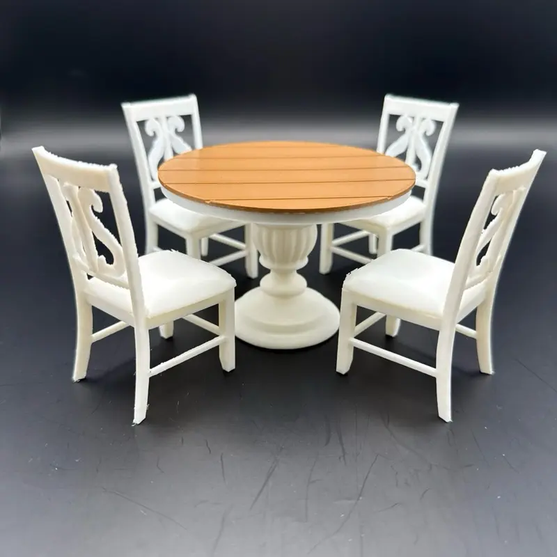 1:12 Scale Dollhouse Dining Set – 3D Printed Miniature Round Table and 4 Chairs