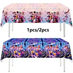 Popular cartoon exorcist girl birthday party tablecloth, pink/blue devil killing anime theme party wallpaper, cartoon pattern waterproof disposable wallpaper, party decoration, creative camping wallpaper, foot pad, birthday and event supplies