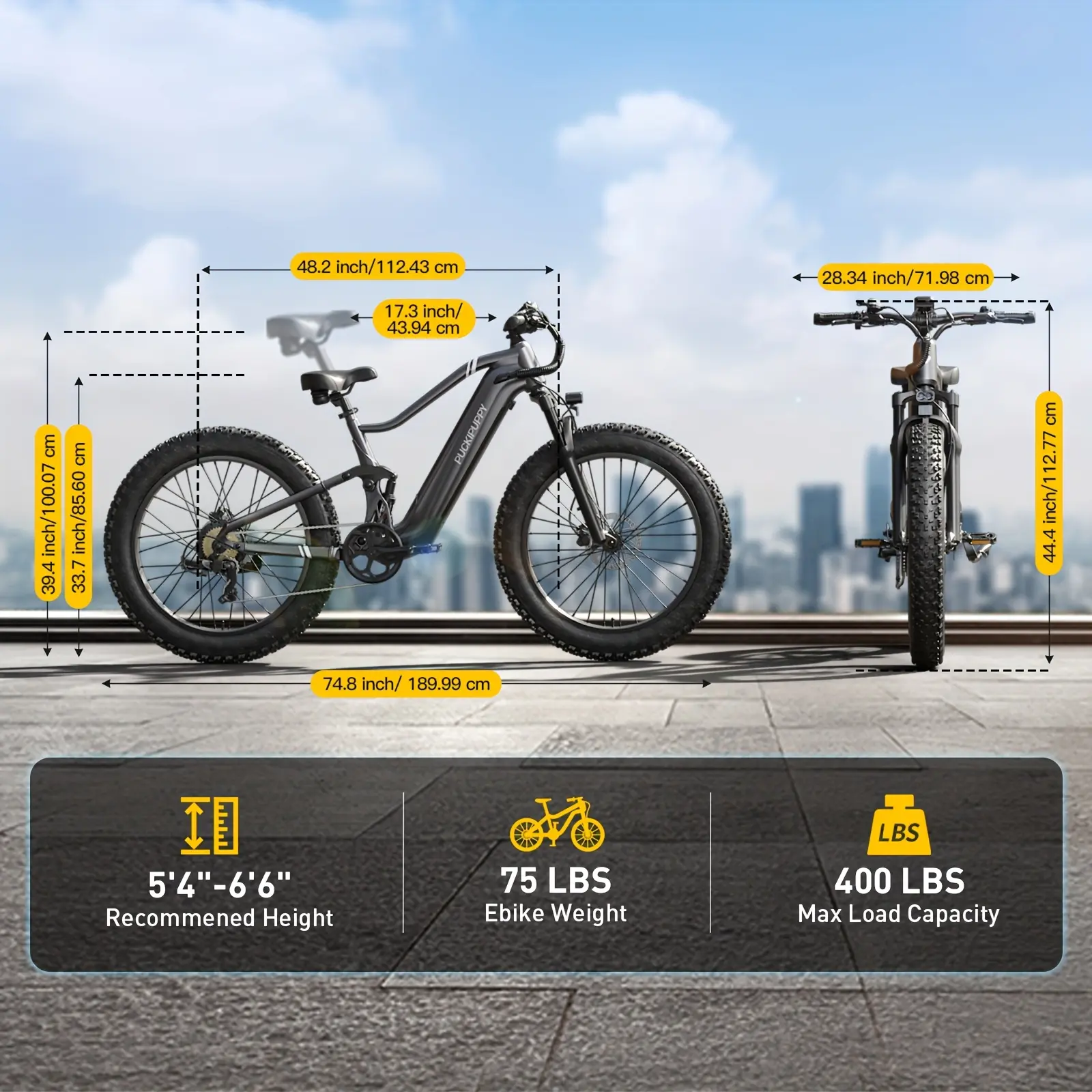 Electric Bike for Adults Rear High-Power Brushless Motor, 48V 20AH Battery Ebike, Full Suspension 26" Fat Tire E Bike, 80Miles Range Mountain Electric Bicycle, 7 Speed Hydraulic Disc Brakes, Essential for Outdoor Off-Road And Camping (Boxer)