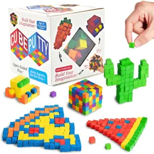 EVA Sticky Blocks, 6 Colors Mathlink Cubes STEM Math Sorting Toys, Square Blank Puzzle Making and DIY Craft Cube Blocks, Cube Putty, Early Math Manipulatives