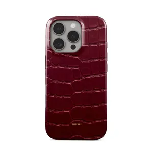 Burgundy Crocodile Phone Case - Blushi Cases for iPhone 17 Pro Max, 16, 15, 14, 13, 12, 11 - Luxurious & Feminine Protective Cover