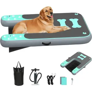 Inflatable Dog Boat Ramp for Dogs Under 240 lbs, Inflatable Dock Floating Platform with Non-Slip EVA Foam, Safe and Easy Entry into Water, Suitable for Boats, Pools, Lakes, Watercraft, Docks, Green