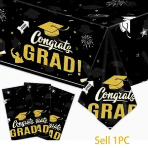 1Pc Balck Gold Graduation Tablecloth,220*130cm Disposable PE Table Cover, Class Of 2026 Graduation Party Supplies,Graduation Party Decor,Graduation Ceremony Decoration,Graduation Gifts, Graduation Decorations