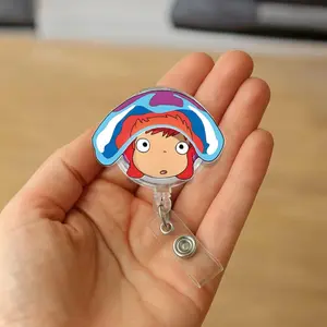 Cute Ponyo Badge Reel, Studio Ghibli ID Clip, Cute Ocean Girl Lanyard, Kawaii Nurse Badge Holder, Anime Work Gift, Retractable Reel