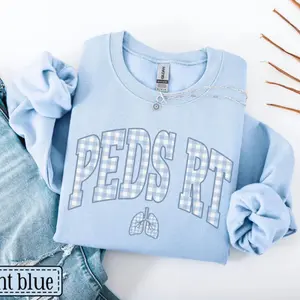 Pediatric Respiratory Therapist Sweatshirt • NICU RT Sweater • NICU Respiratory Therapy Gift • Peds Rt Blue Gingham Work Pullover • Nicu Rt