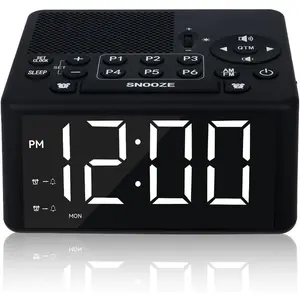 Digital  Clock Radio with AM/FM Radio, Presets, Scan, Dual Weekday/ Alarms, Snooze, Sleep Timer and Dimmable White LED Display for Bedroom, Living Rooms, Kitchens, Offices, etc (White)