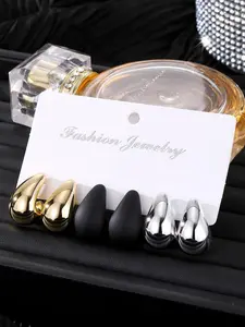 3 Pairs Vintage Metal Teardrop Stud Earrings for Women, Elegant European Style Jewelry, Perfect for Daily Wear and Gifting