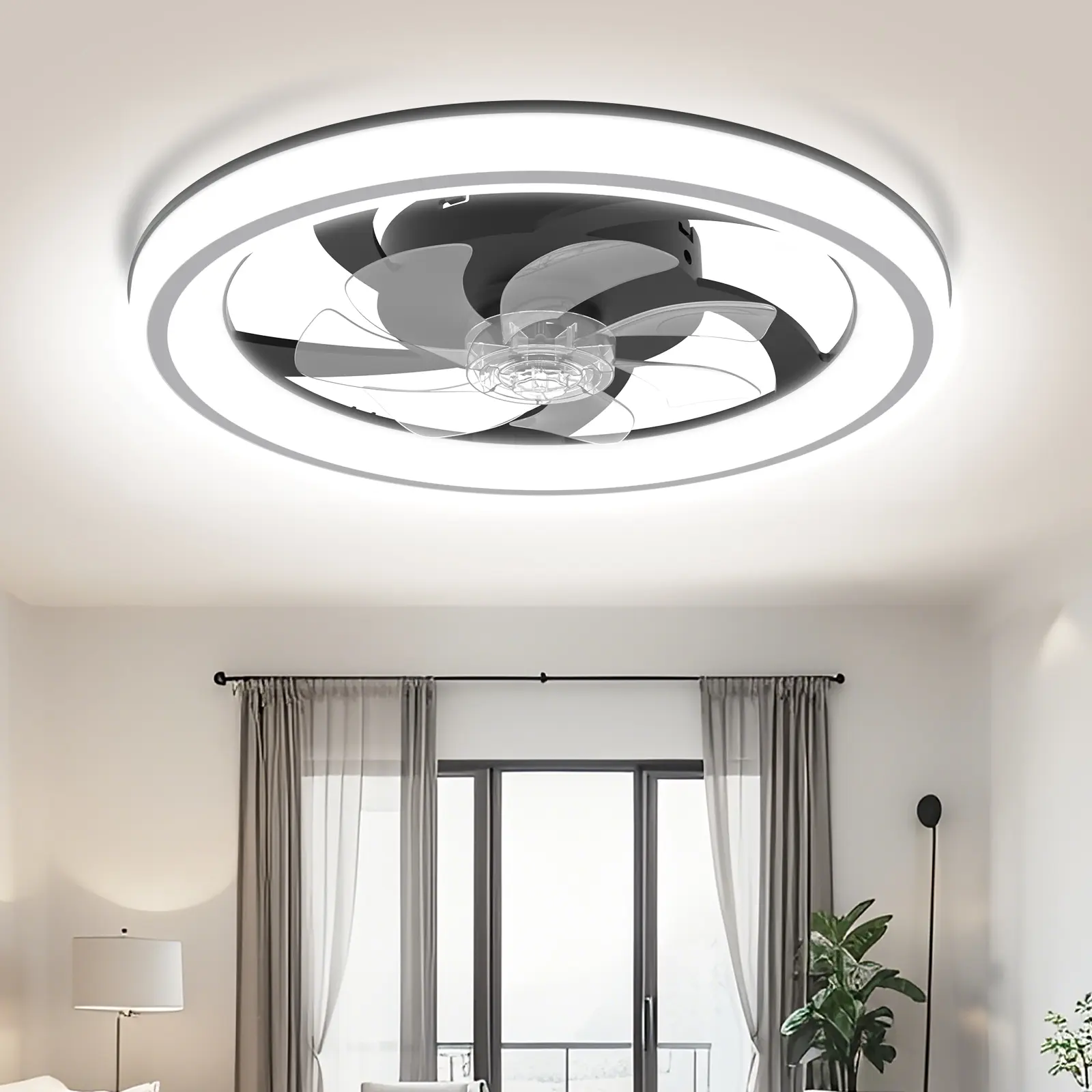 DEMILARE Flush Mount Ceiling Fan with LED Light and Remote - 6-Speed Quiet Motor, Dimmable LED Lamp, Forward/Reverse Airflow Control, Indoor Bedroom Use, Black/White Finish, Led Light Bedroom,SummerWins,DealsForYouDays