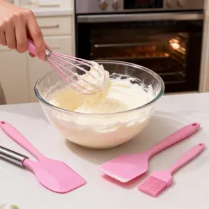 5PCS Silicone Baking Utensil Set - Bakeware with Spatula, Brush & Whisk, Girly Macaron Color Kitchenware for Cake Baking & Kitchen Use