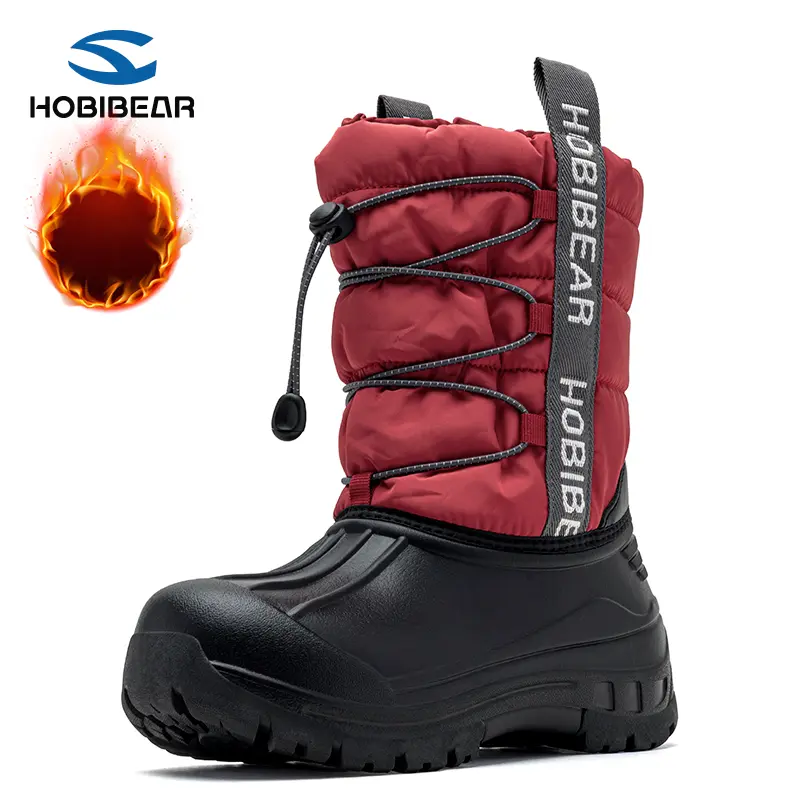 HOBIBEAR Kids Snow Boots for Boys & Girls, Mid‑Big Kids Fleece Lined Warm Winter Snow Boots, Waterproof High‑Top Outdoor Snow Cotton Shoes
