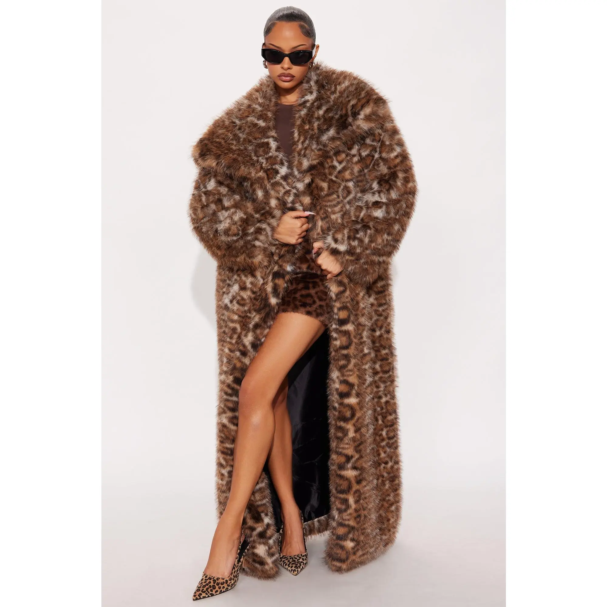 Simona Leopard Long Faux Fur Coat - Leopard