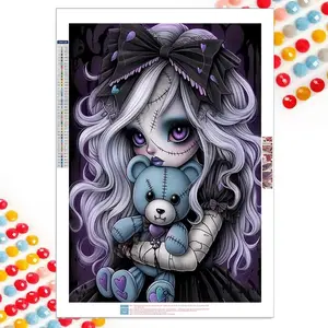 5D DIY Girl with Bear Pattern Diamond Arts Colorful Painting Kit without Frame, DIY Decorative Art Picture for Beginner, Wall Art Decor for Home Living Room