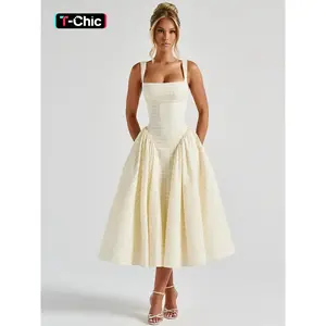 Women's Gingham Print  Square Neck Tank Dress, Chic Fashion Casual Sleeveless Slim A Line Dress for Daily Outdoor Wear, Ladies Dress for Summer