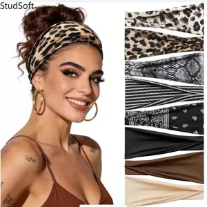 8-Piece Sports Headband Set: Leopard Print Fold-Over Headbands—Sweat-Wicking, Non-Slip, Hair-Securing Fitness Headbands