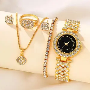 Viral Black Watch & Jewelry Combo | Luxury Rhinestone Set for Party & Events