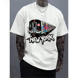 New York Subway Graffiti Graphic Tee - Urban Street Art T-Shirt, Retro NYC Metro Print Short Sleeve Top, Soft Breathable Casual Streetwear, Unique Hip-hop Style Apparel for Men