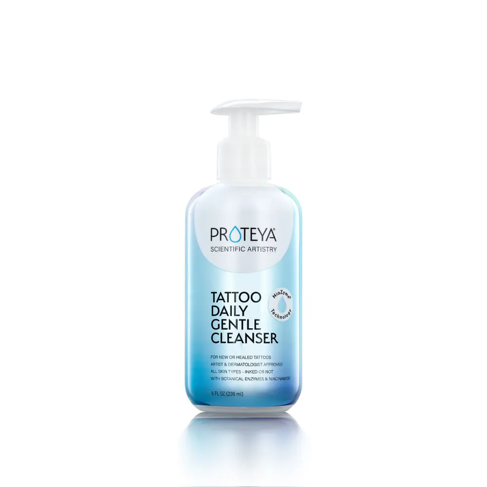 Proteya Tattoo Daily Gentle Enzyme Cleanser - Hypoallergenic & Vegan Formula for All Skin Types - tattooed & non-tattooed skin - Ideal for Aftercare & Maintenance - Facial & Body Cleanser with Niacinamide & Anti-Microbial Agent - 8 fl oz