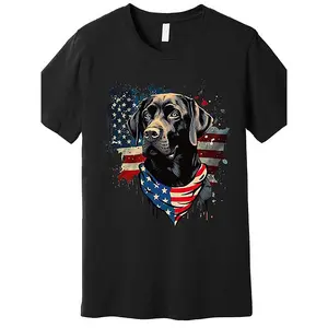 Cotton Short Sleeve  T-Shirt Men's Patriotic Labrador Retriever T-Shirt - Black, 100% Cotton, USA Flag Design, Short Sleeve, Round Neck, Machine Washable - Ideal Gift for Dog Lovers