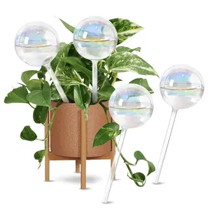 6.5oz Self Watering Globes (4 Pack),Medium Glass  Water Bulbs for Indoor , Automatic Drip Irrigation,Light Iridescent Watering Stakes for Vacation & Daily Use (Slow-Release Hydration)
