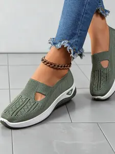 Women's Fashion Comfortable Breathable Sports Shoes, Soft Lightweight Slip-On Walking Shoes, Low Top Knit Casual Shoes Footwear