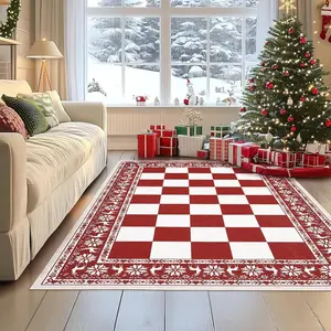 50x76cm Festive Checkerboard Red Rug - Festive Look, Low-Pile Weave, Soft Fabric, Non-Slip Washable Indoor Rug for Living Room, Kitchen (Indoor Use)