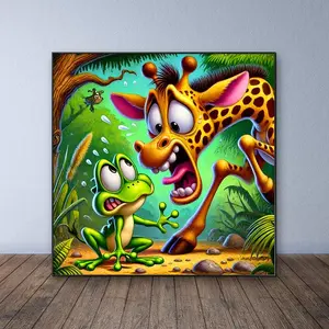 Cartoon African Giraffe & Frog Pattern DIY Diamond Arts Colorful Painting Kit without Frame, 5D Diamond Arts Colorful Painting Kit, Wall Art Decor for Home