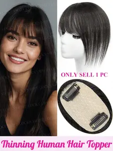 Women's Real Hair Topper Extension, Natural Straight Invisible Design, 8-14 Inch Long, Middle Part Bangs Style, Daily Wear & Stylish Look, Invisible Hair Toppers, Real Hair Extensions