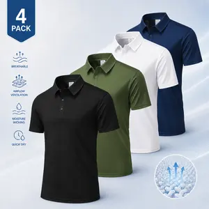 Men's 4-Pack Plain Shortsleeve Polo Tops, Cool Breathable Menswear Fabric, Comfortable for Commuting, Business Occasions