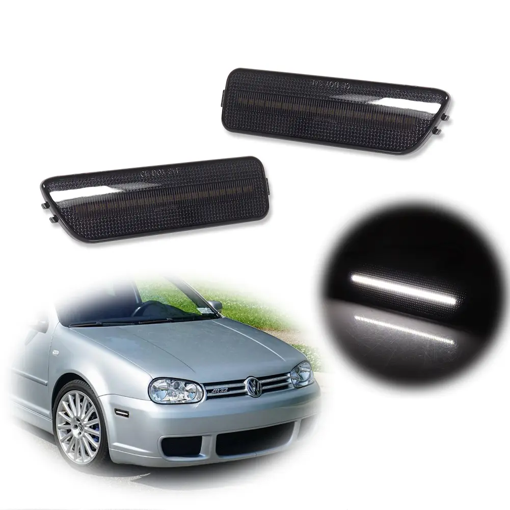 2pcs For VW MK4 Golf R32 GTI Jetta Smoked White LED Front Bumper Side Marker lamps Lights,Replace OEM 1JM945071, 1J0945071A, 1J0945071B, 1JM945072, 1J0945072A、1J0945072B
